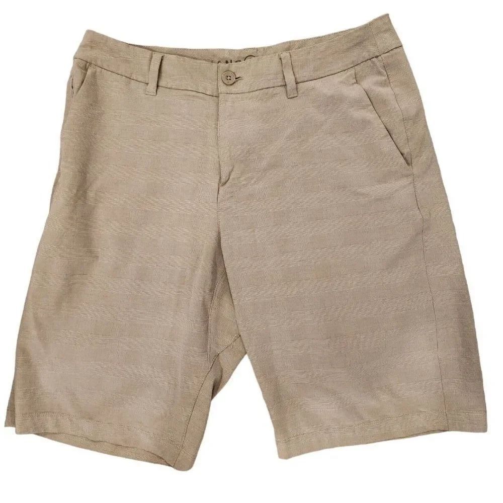 Hang Ten Mens Tan Khaki Light Weight Shorts 34 Casual Golf Beach Flat Front